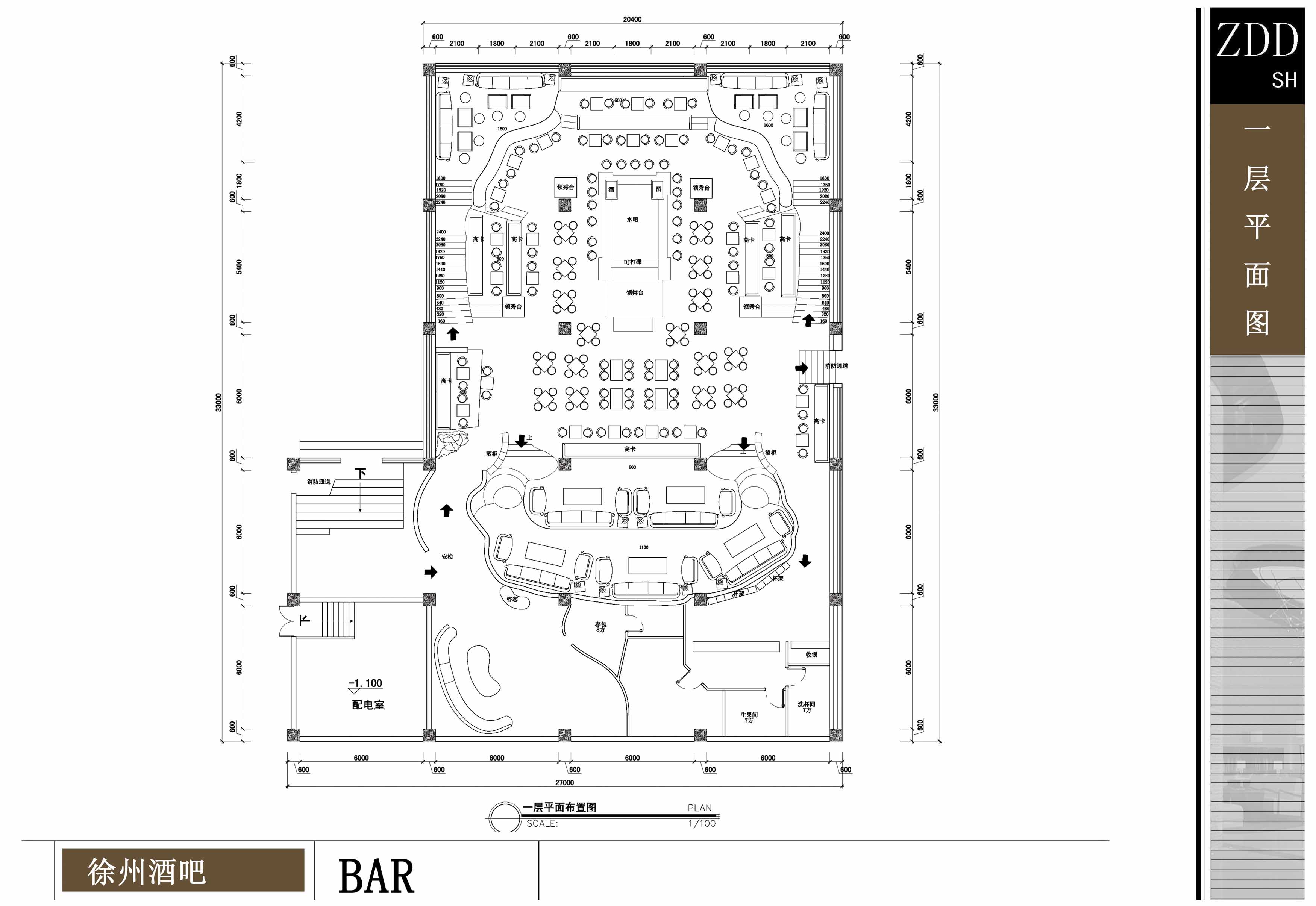 酒吧设计效果图-一层平面图